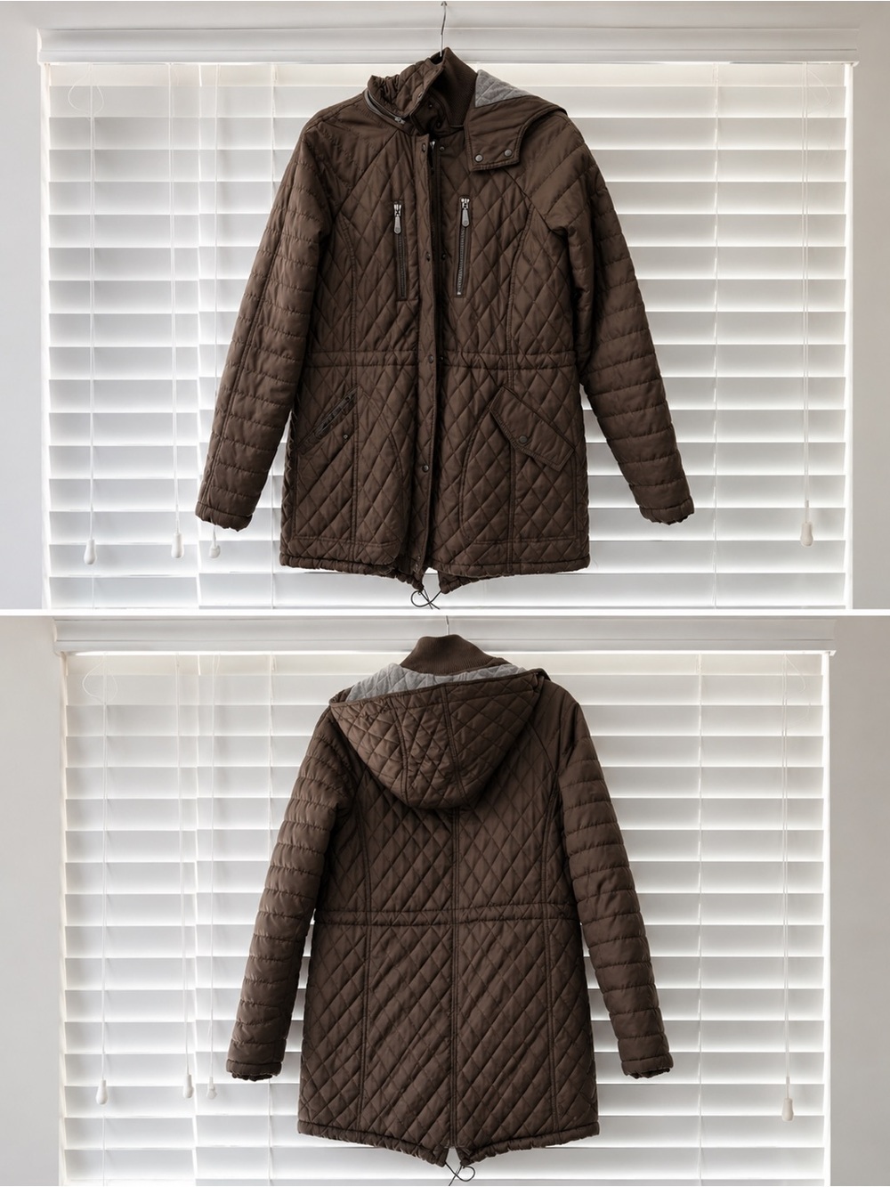 Vince Camuto Quilted Hooded Puffer Jacket in Brown